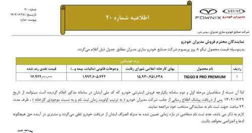 حواله تیگو 8 پرو، مدل ۱۴۰۲ نوبت تابستان